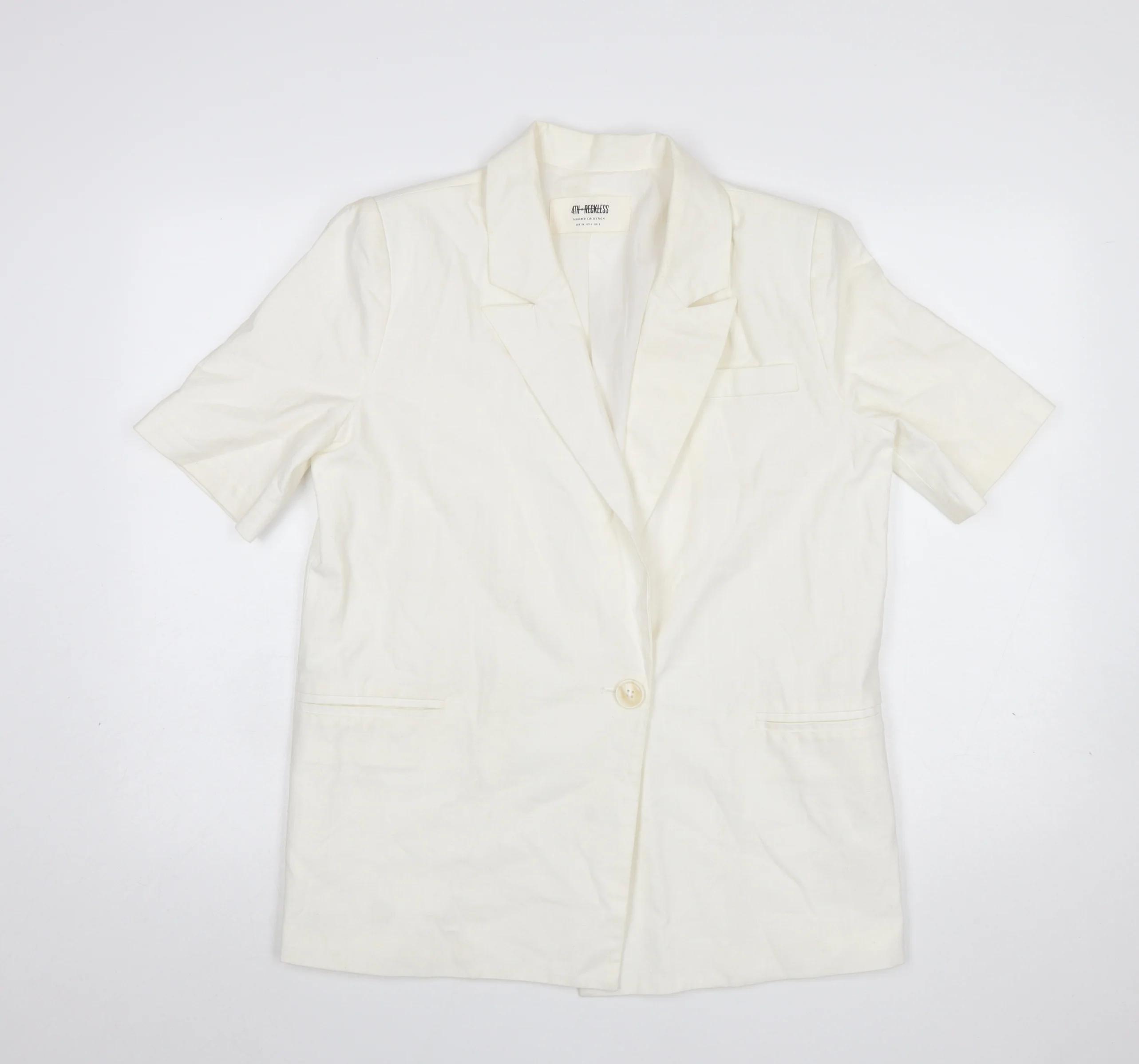 4th + Reckless Women's Ivory Short Sleeve Linen Blend Blazer UK 8