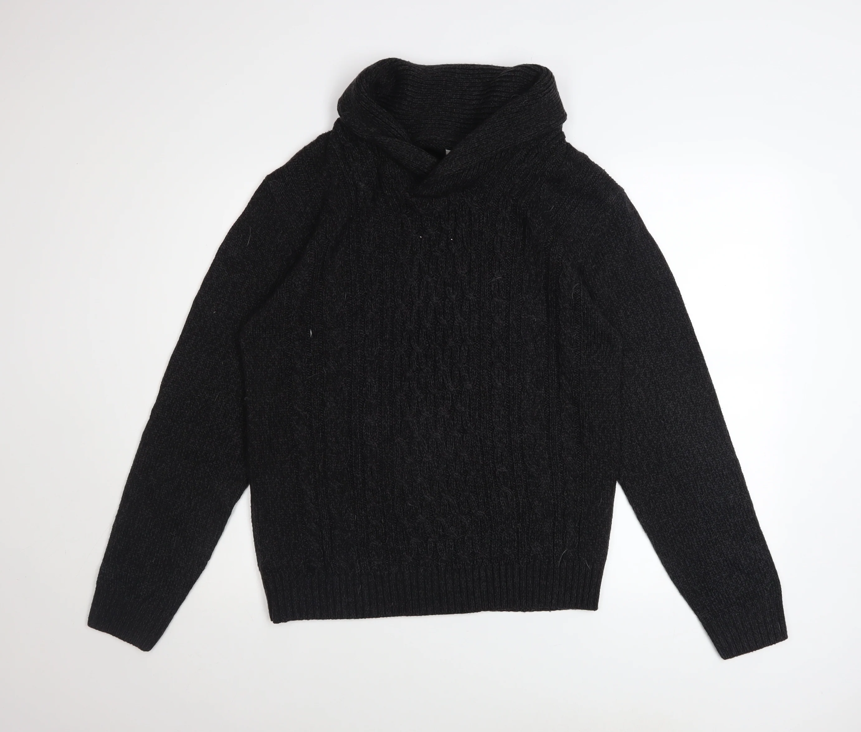 A&W85 Men's Black Cable-Knit Roll Neck Pullover Jumper Size M