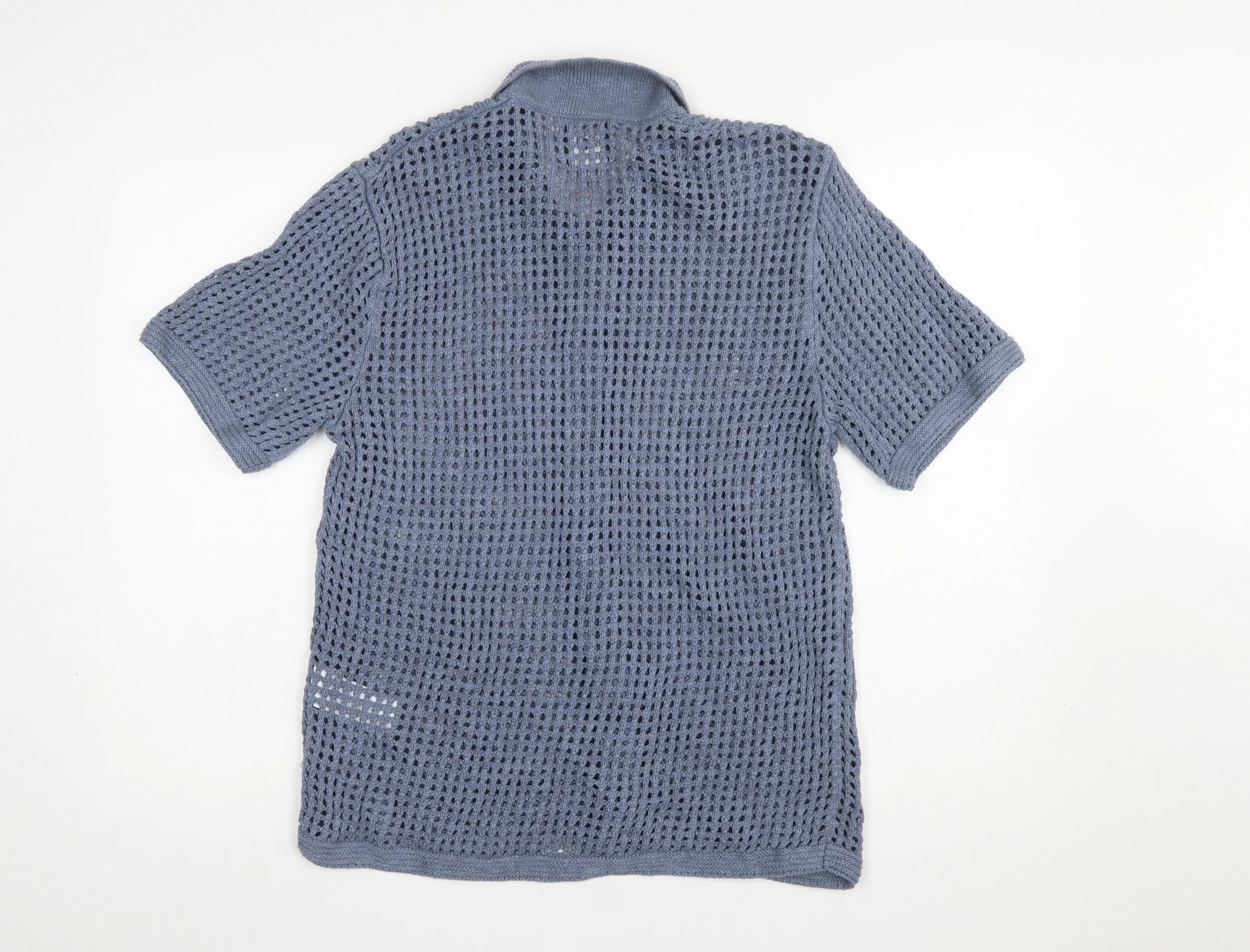 Abercrombie & Fitch Men’s Blue Open-Knit Short Sleeve Cardigan L - Image 3