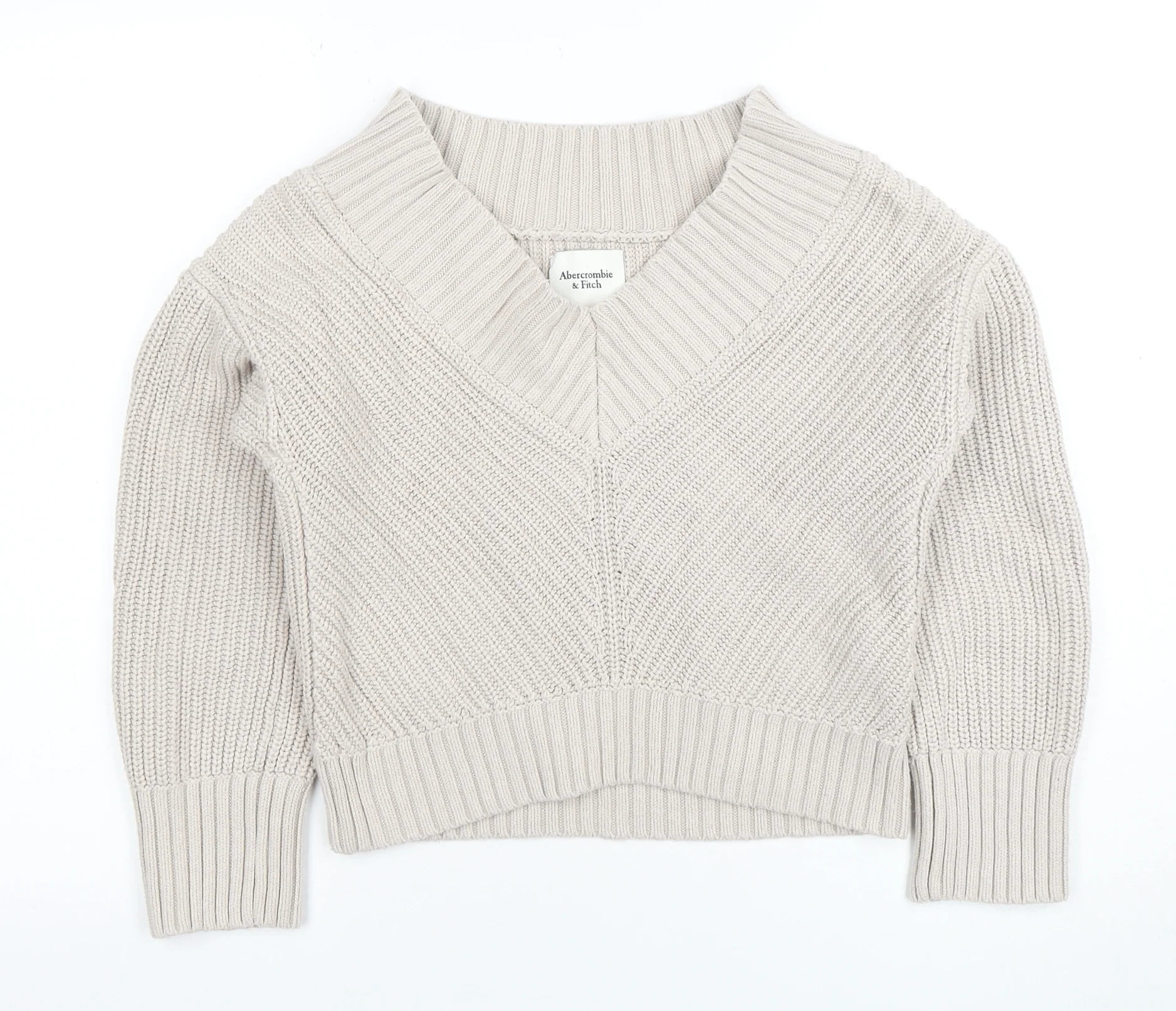 Abercrombie & Fitch Women’s Beige Chunky Knit V-Neck Jumper XS