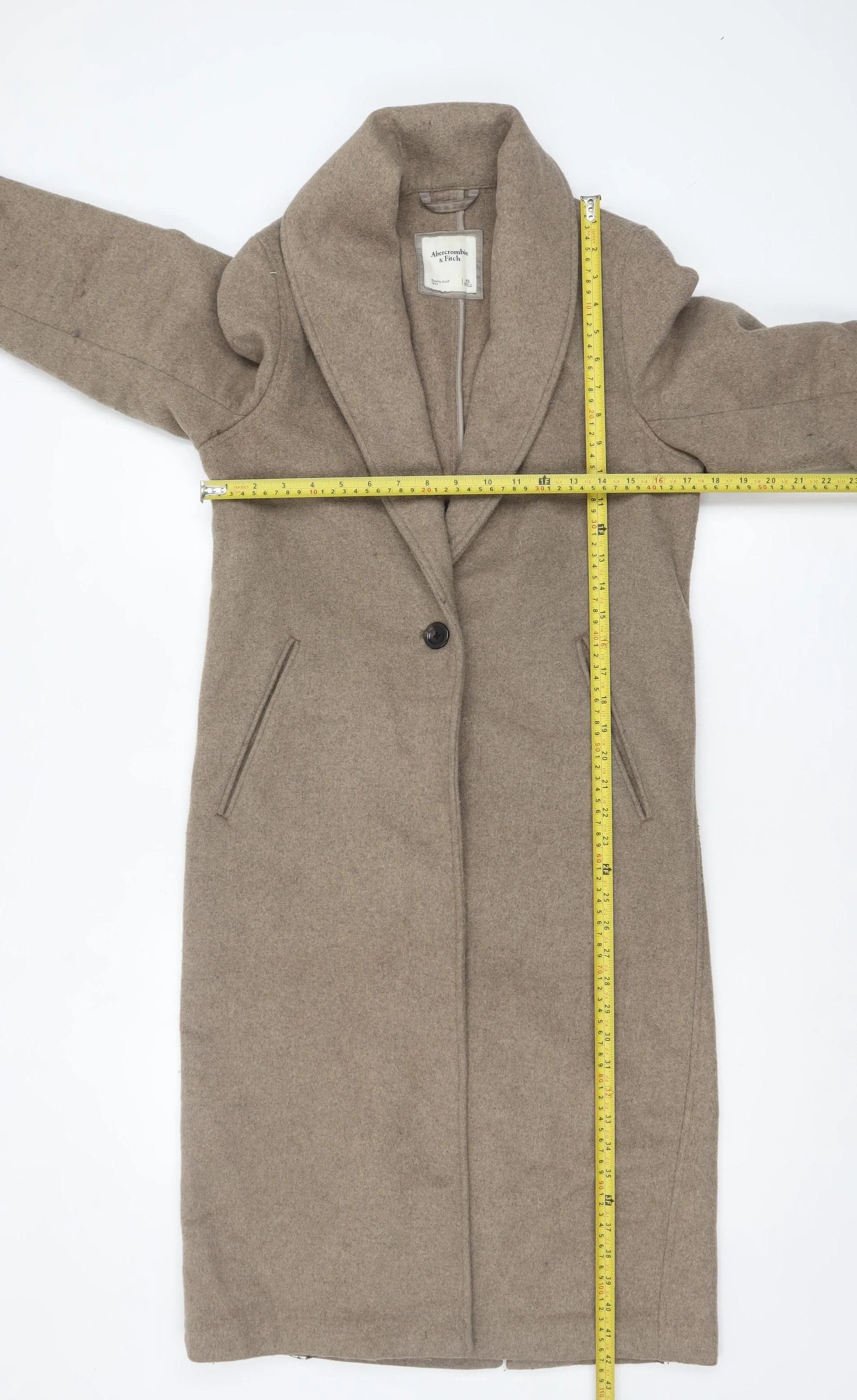 Abercrombie & Fitch Womens Beige Wool Long Overcoat XS - Image 2