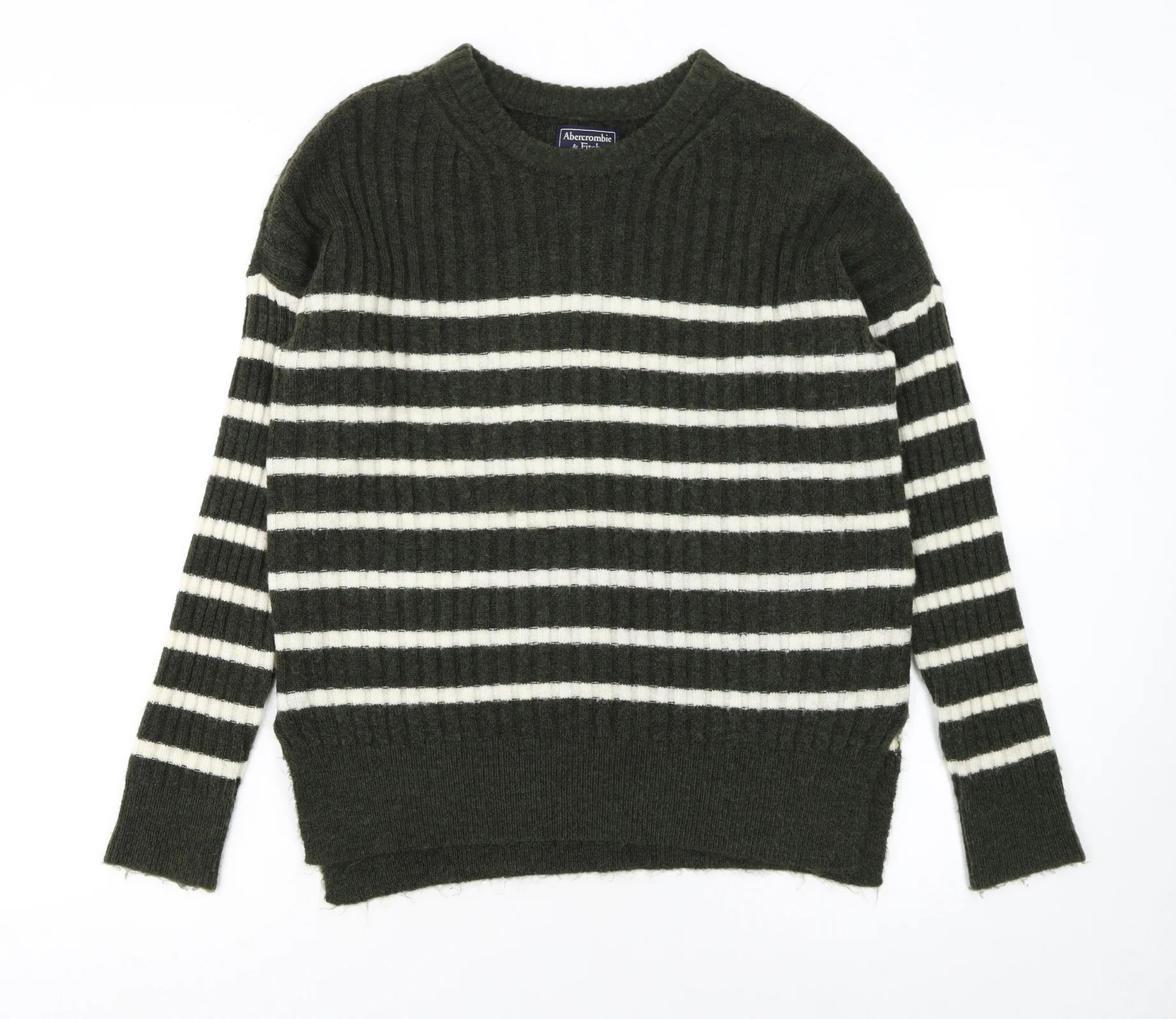Abercrombie & Fitch Womens Green Striped Crew Neck Jumper XS