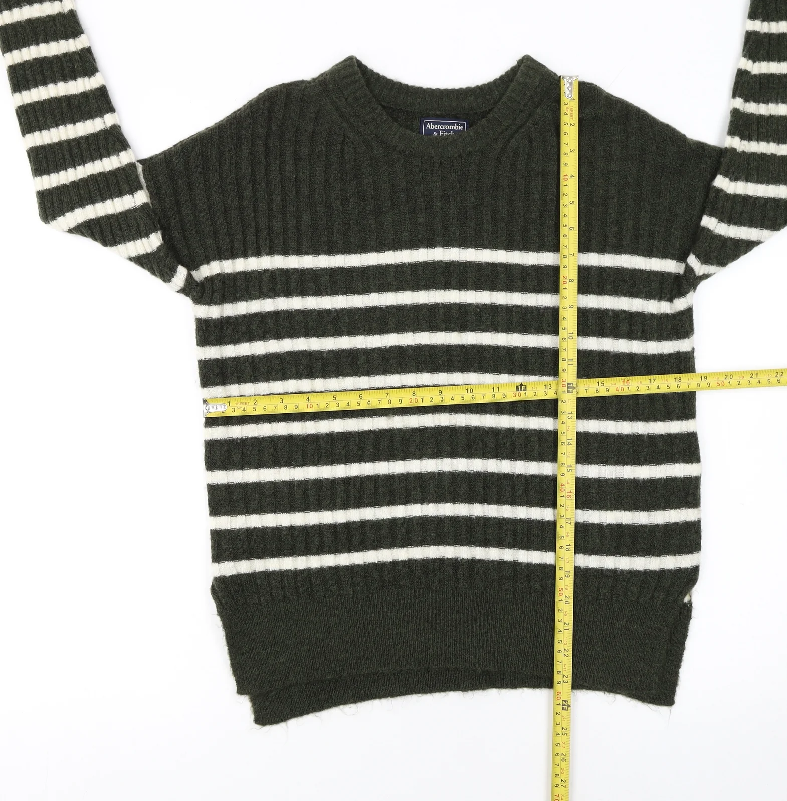 Abercrombie & Fitch Womens Green Striped Crew Neck Jumper XS - Image 2