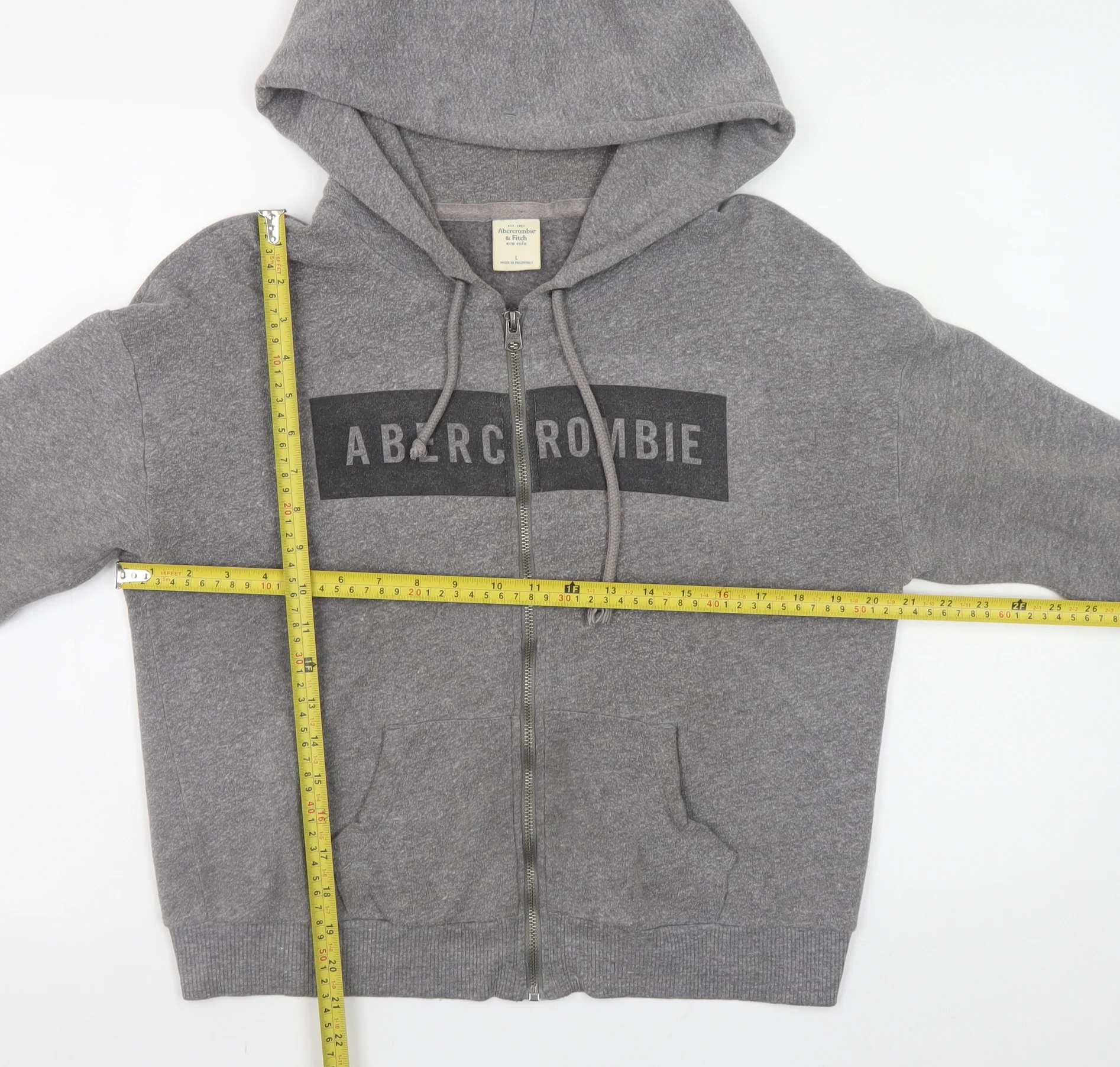 Abercrombie Men Grey Full Zip Hoodie Size M Regular Fit Fleece Sweatshirt - Image 2