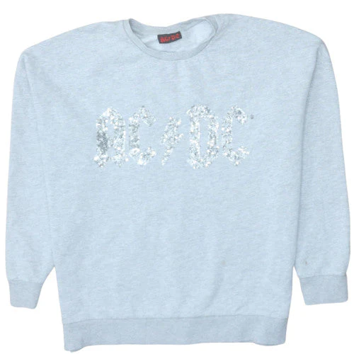 AC/DC Women's Grey Sequin Logo Pullover Sweatshirt UK 14