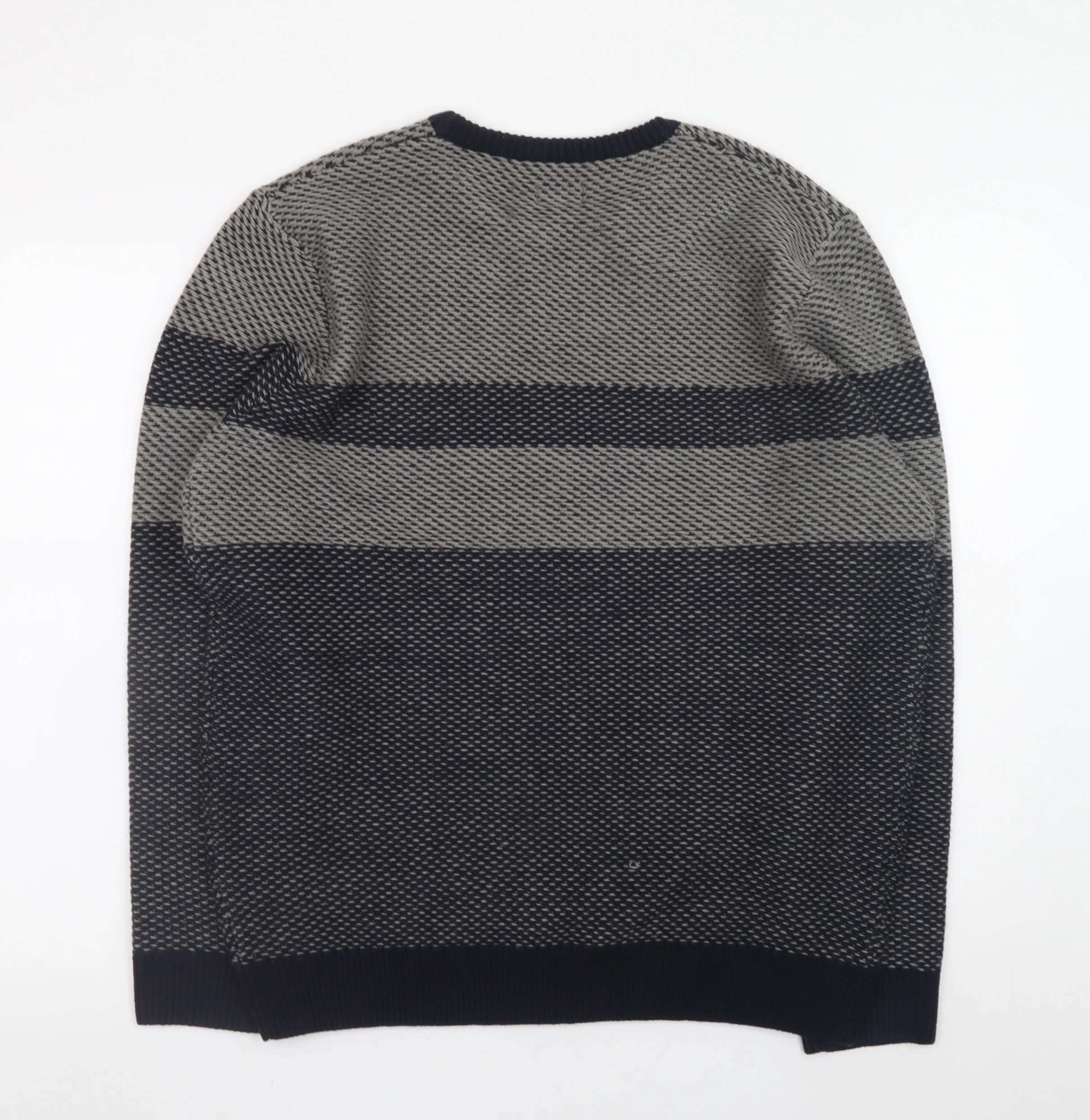 ACW85 Men's Grey Striped Knit Jumper L Crew Neck Wool Blend - Image 3