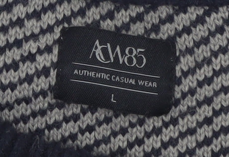 ACW85 Men's Grey Striped Knit Jumper L Crew Neck Wool Blend - Image 4