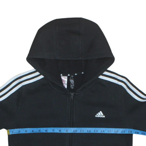 Adidas Boys Black Full Zip Hoodie 14 Years Regular Fit Sports Fleece - Image 3