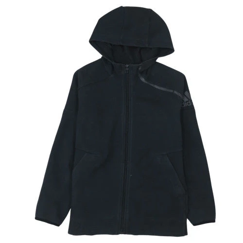 Adidas Boys Black Full Zip Hoodie Size 11-12 Years Fleece Sweatshirt