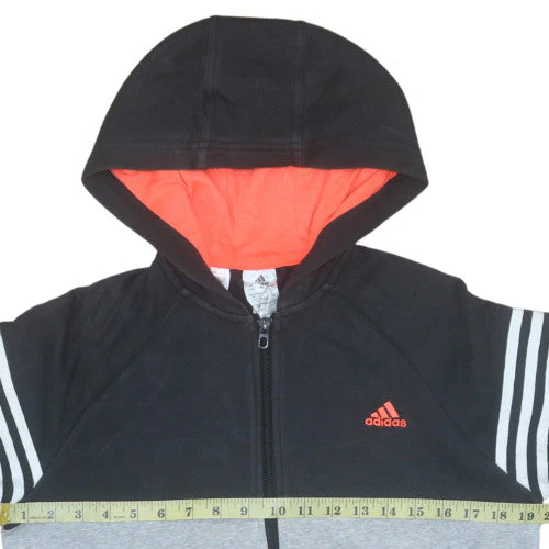 Adidas Boys Black & Grey Full Zip Hoodie 15-16 Years Classic Fleece - Image 2