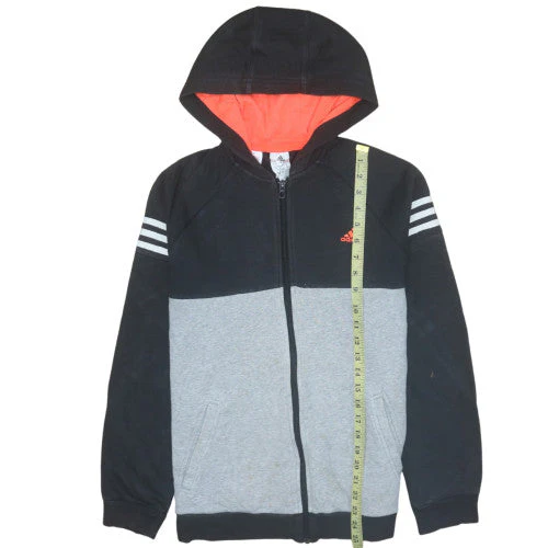 Adidas Boys Black & Grey Full Zip Hoodie 15-16 Years Classic Fleece - Image 3