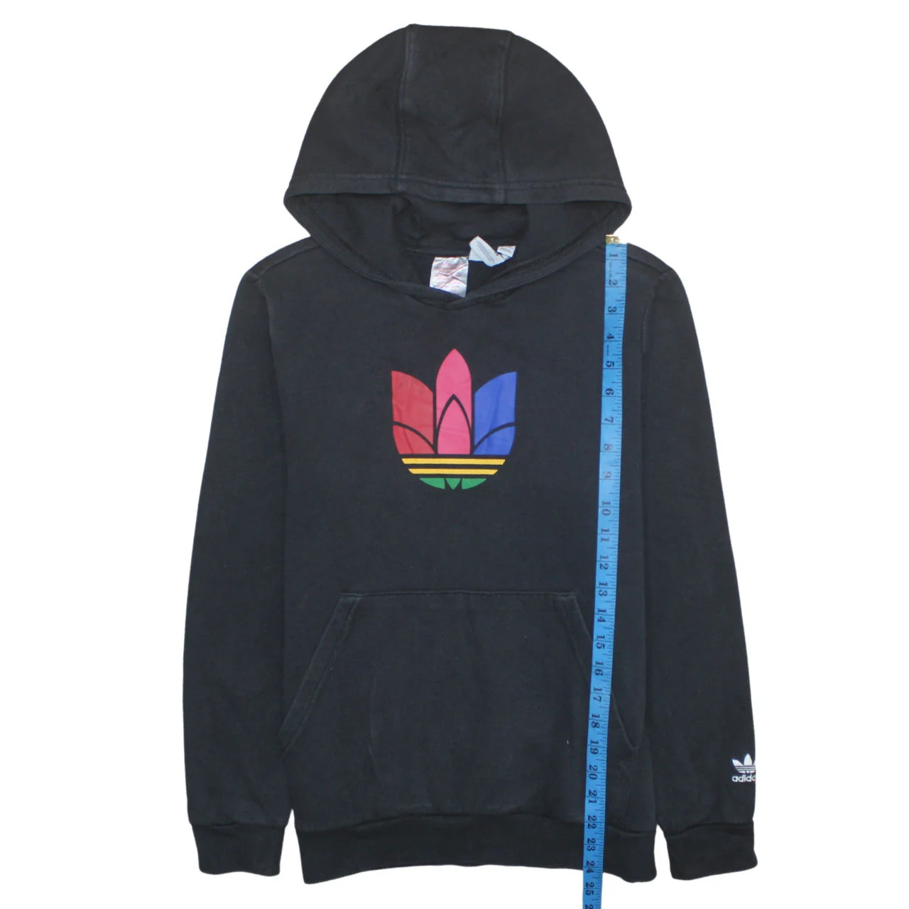 Adidas Boys Black Multicolour Logo Pullover Hoodie 13-14 Years Cotton Blend - Image 2