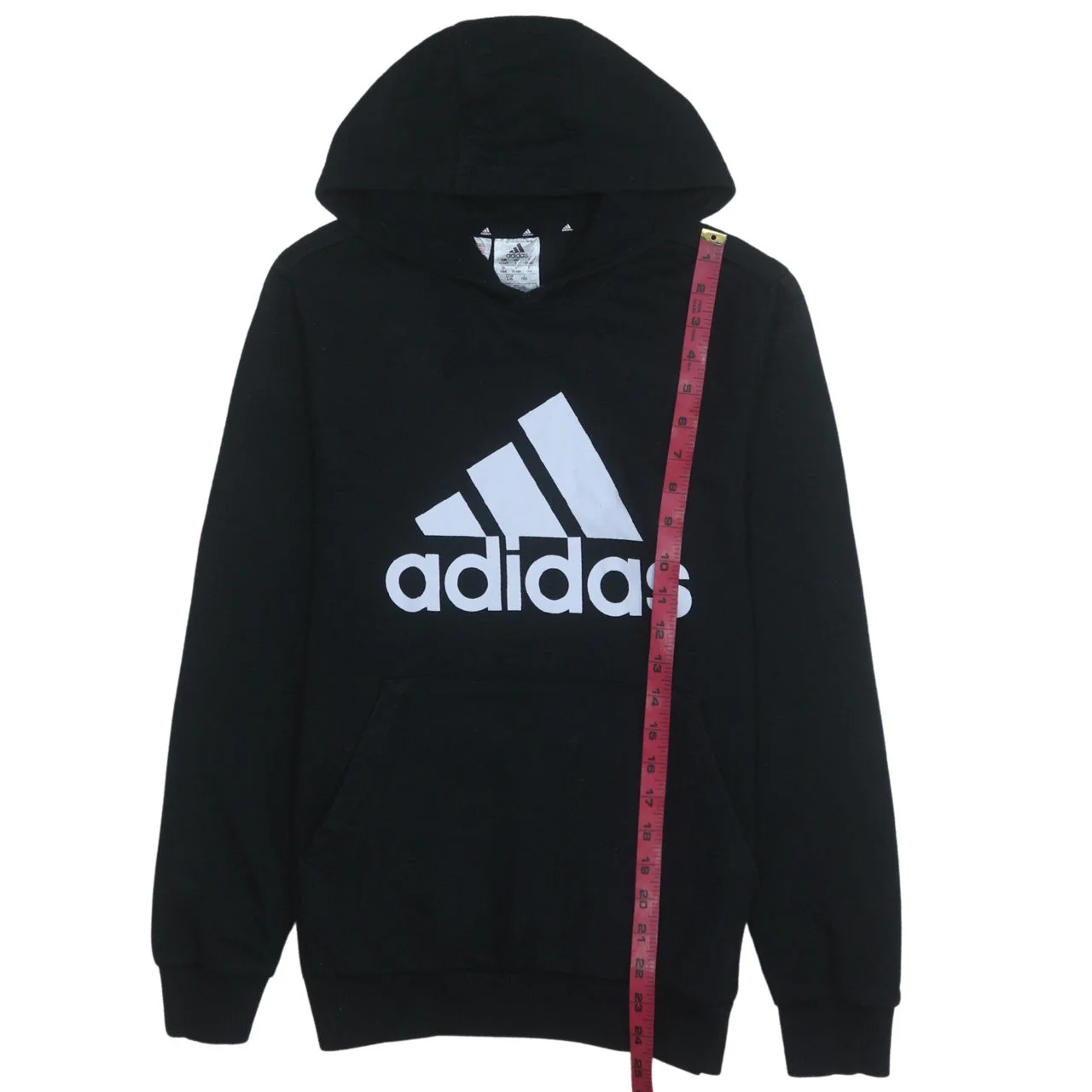 Adidas Boys Black Pullover Hoodie 13-14 Years Cotton Blend Logo Print - Image 2