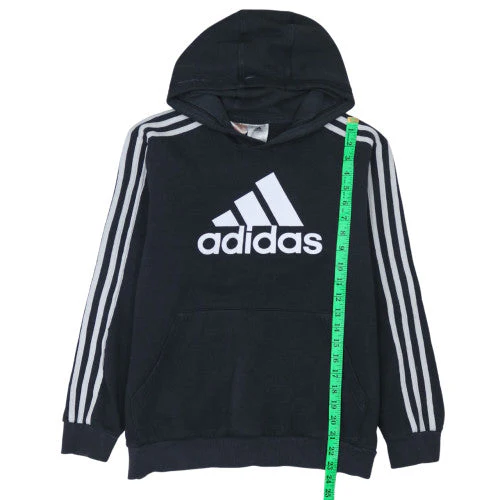 Adidas Boys Black Pullover Hoodie 13-14 Years Fleece Lined Logo Sweatshirt - Image 2