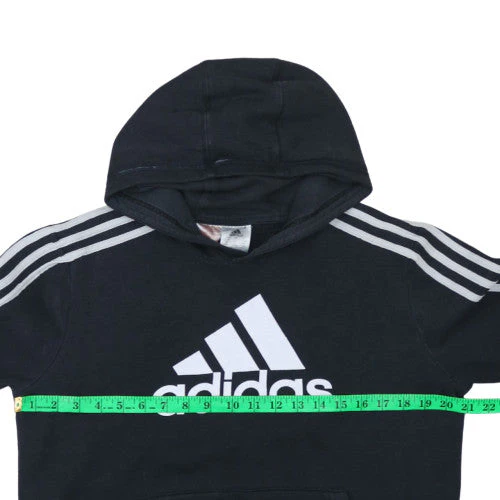 Adidas Boys Black Pullover Hoodie 13-14 Years Fleece Lined Logo Sweatshirt - Image 3