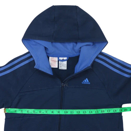 Adidas Boys Blue Full Zip Hoodie 13-14 Years Regular Fit Fleece Sweatshirt - Image 2