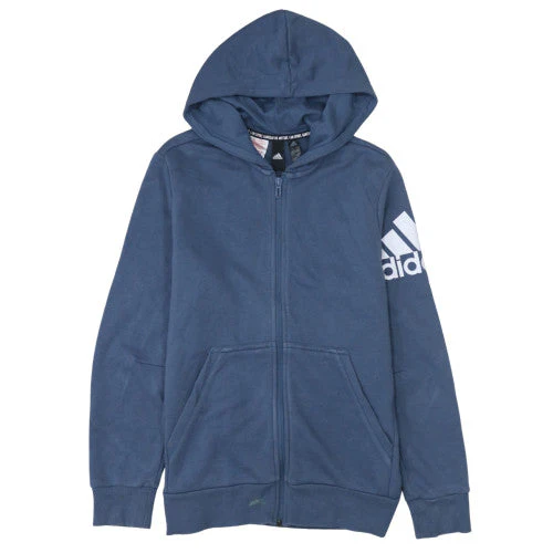 Adidas Boys Blue Full Zip Hoodie 13-14 Years Regular Fit Sportswear