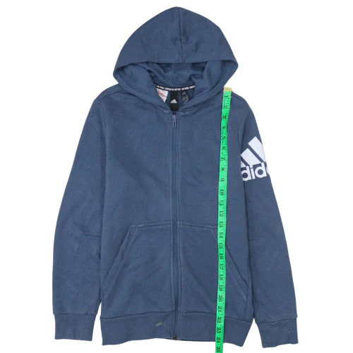 Adidas Boys Blue Full Zip Hoodie 13-14 Years Regular Fit Sportswear - Image 2