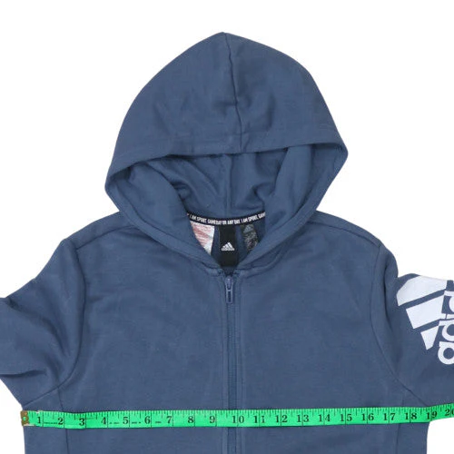 Adidas Boys Blue Full Zip Hoodie 13-14 Years Regular Fit Sportswear - Image 3