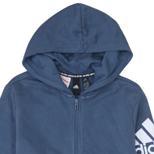 Adidas Boys Blue Full Zip Hoodie 13-14 Years Regular Fit Sportswear - Image 7