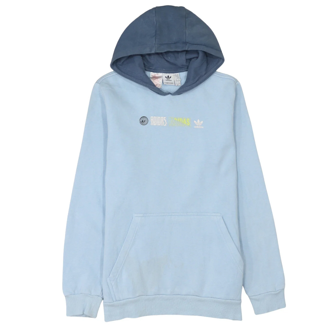 Adidas Boys Blue Graphic Print Pullover Hoodie 15-16 Years Cotton Blend