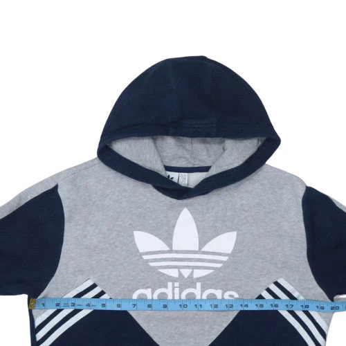 adidas Boys Blue Grey Pullover Hoodie 15-16 Years Colourblock Logo Fleece - Image 2