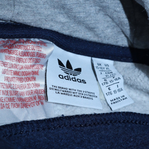 adidas Boys Blue Grey Pullover Hoodie 15-16 Years Colourblock Logo Fleece - Image 5