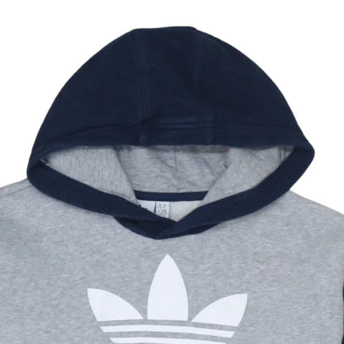 adidas Boys Blue Grey Pullover Hoodie 15-16 Years Colourblock Logo Fleece - Image 8