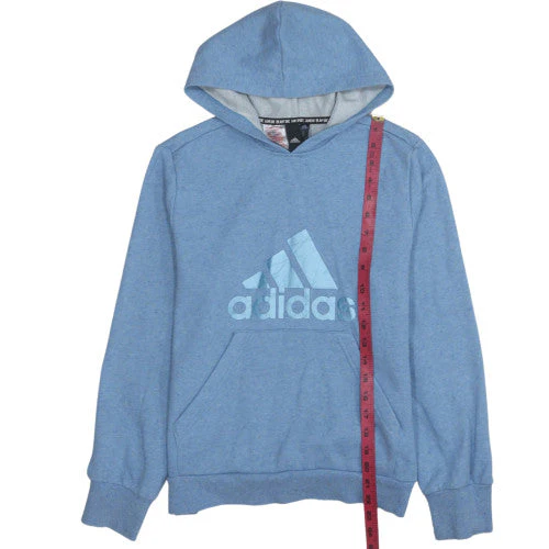 Adidas Boys Blue Pullover Hoodie 13-14 Years Regular Fit Logo Fleece - Image 2