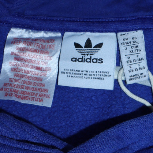 Adidas Boys Blue Pullover Hoodie 15-16 Years Fleece Trefoil Logo Sweatshirt - Image 5