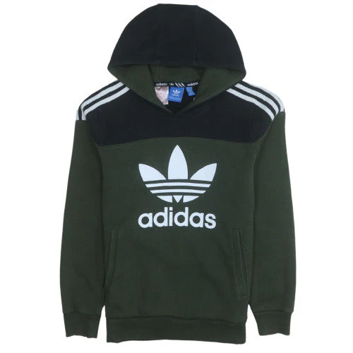 adidas Boys Green Pullover Fleece Hoodie 13-14 Years Logo Hooded Sweatshirt