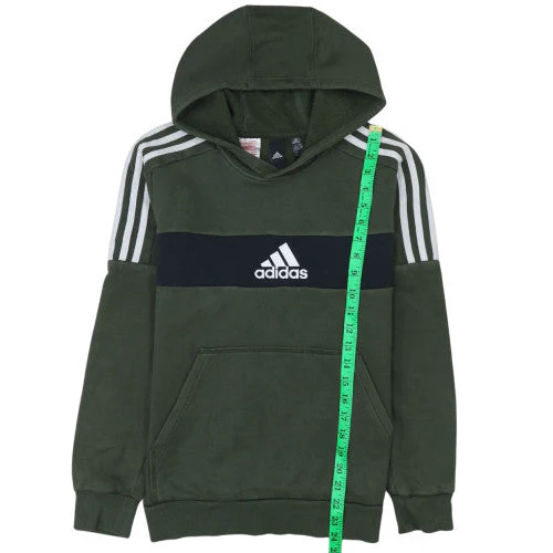 Adidas Boys Green Pullover Hoodie 13-14 Years Fleece Logo Sweatshirt - Image 3