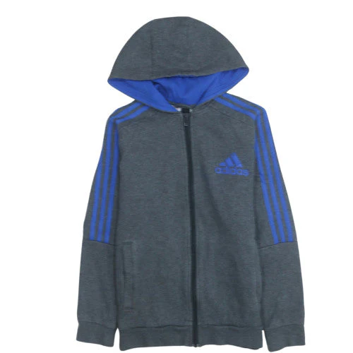 Adidas Boys Grey Blue Full Zip Hoodie 13-14 Years Fleece Lined Sportswear - Image 2