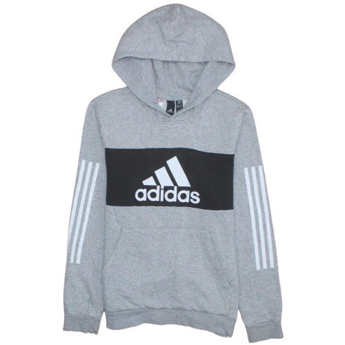 Adidas Boys Grey Pullover Hoodie 13-14 Years Logo Fleece Hooded Sweatshirt
