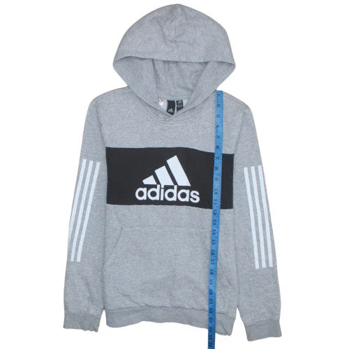 Adidas Boys Grey Pullover Hoodie 13-14 Years Logo Fleece Hooded Sweatshirt - Image 2