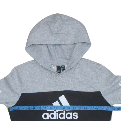 Adidas Boys Grey Pullover Hoodie 13-14 Years Logo Fleece Hooded Sweatshirt - Image 3