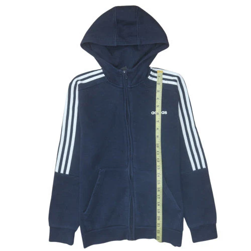 Adidas Boys Navy Full Zip Hoodie 13-14 Years Classic Fleece Sweatshirt - Image 2