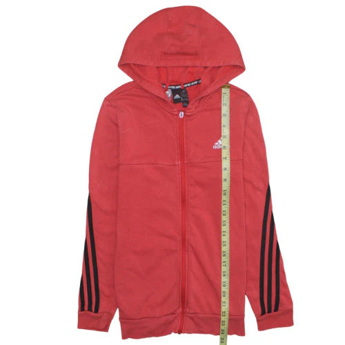 Adidas Boys Red Full Zip Hoodie 14 Years Logo Sportswear Fleece Top - Image 3