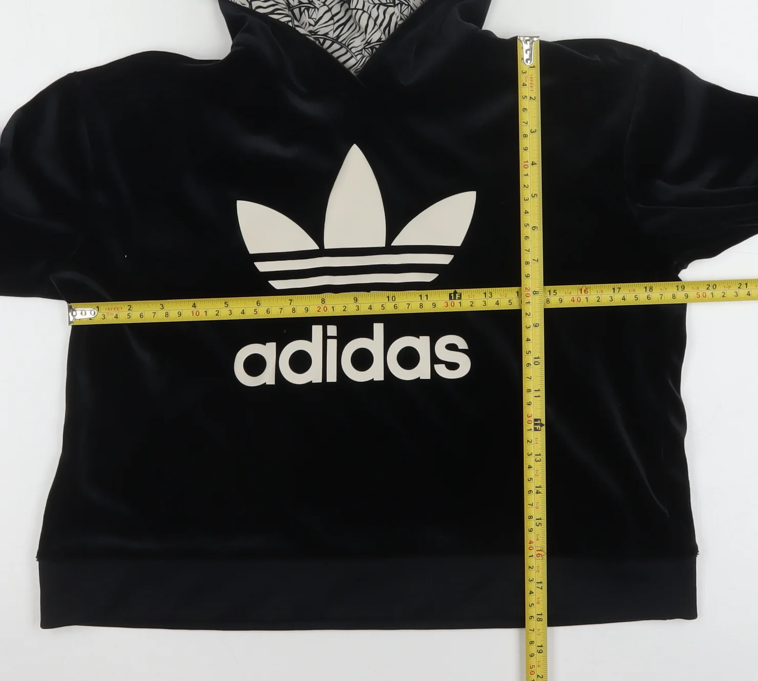 Adidas Girls Black Velvet Pullover Hoodie 13-14 Years Logo Hooded Sweatshirt - Image 2