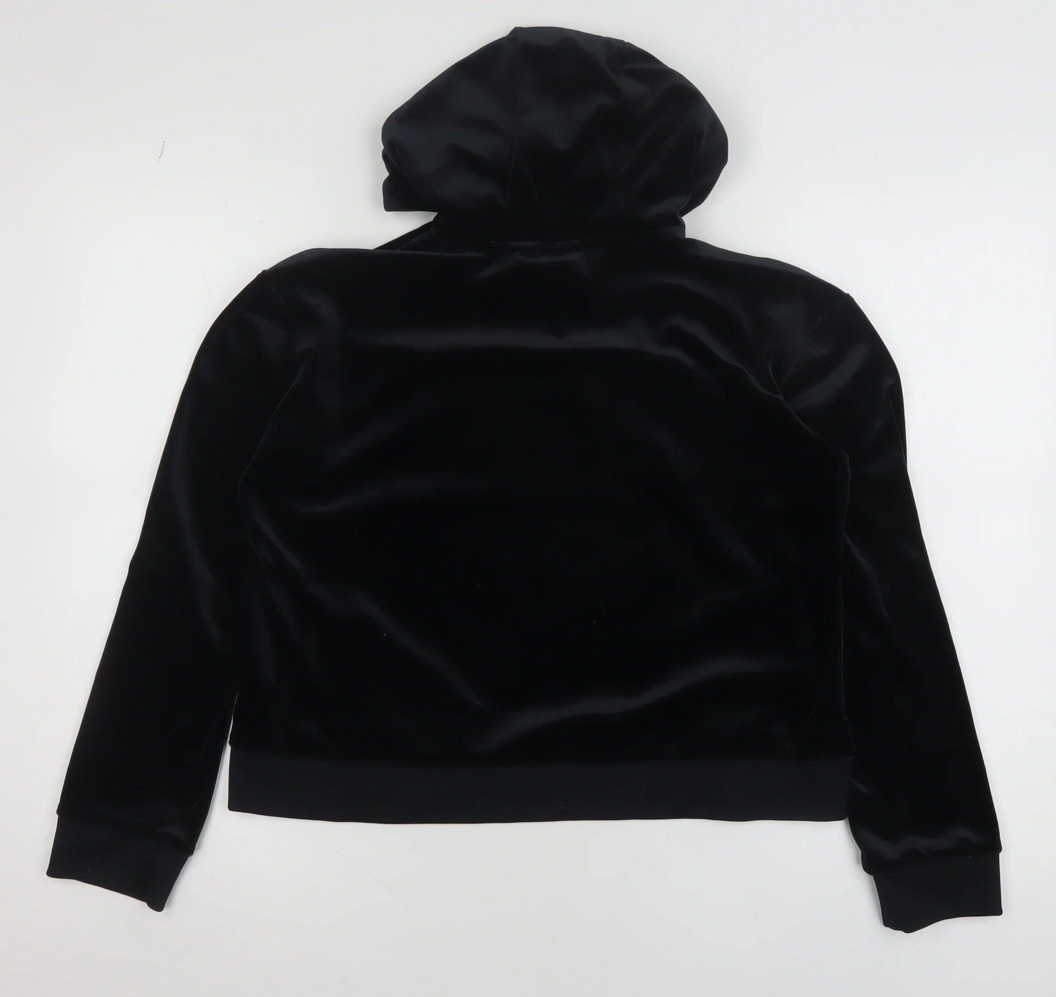 Adidas Girls Black Velvet Pullover Hoodie 13-14 Years Logo Hooded Sweatshirt - Image 3