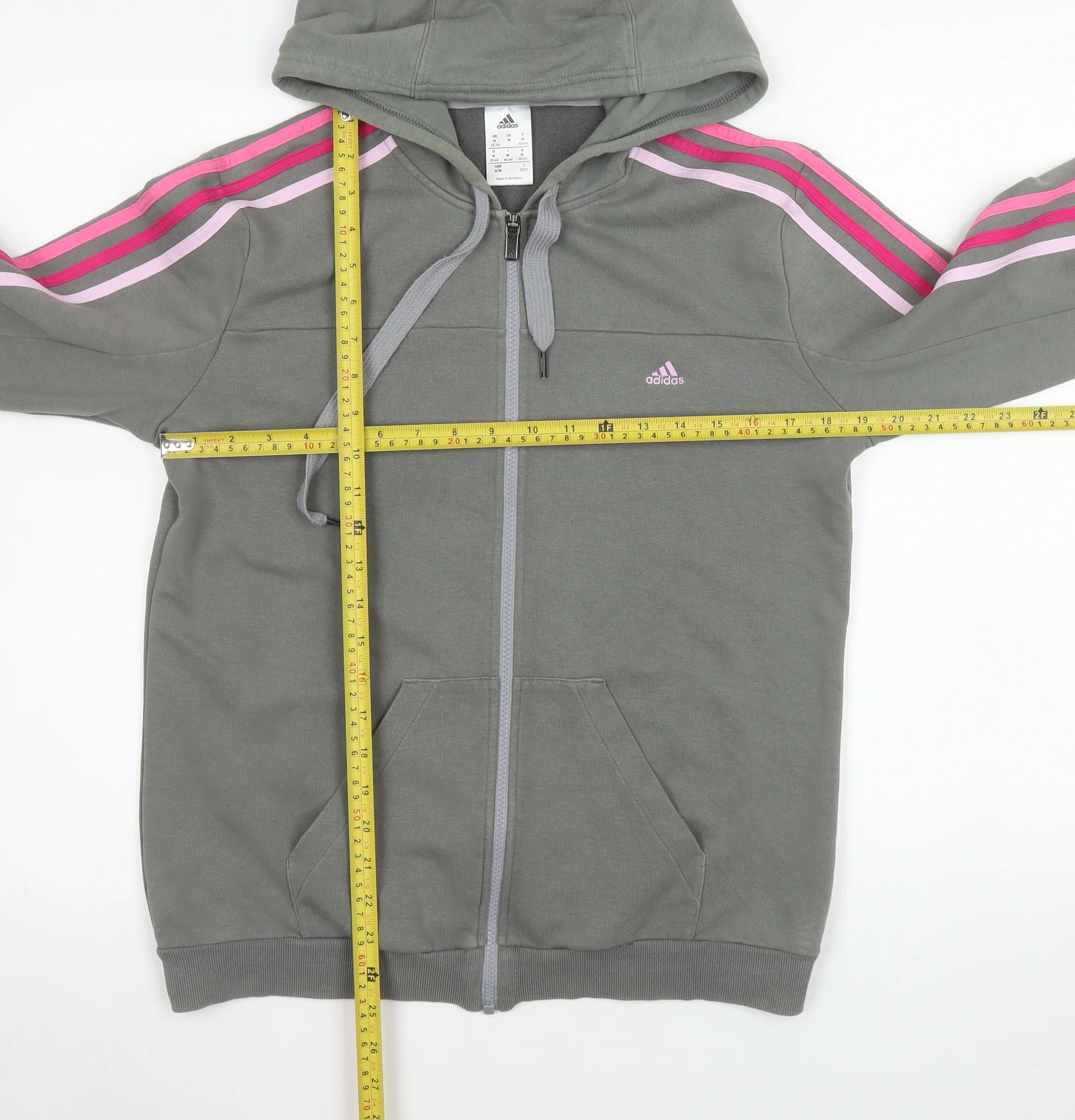 Adidas Girls Grey Hooded Track Jacket M 12-14 Years Full Zip Striped - Image 2