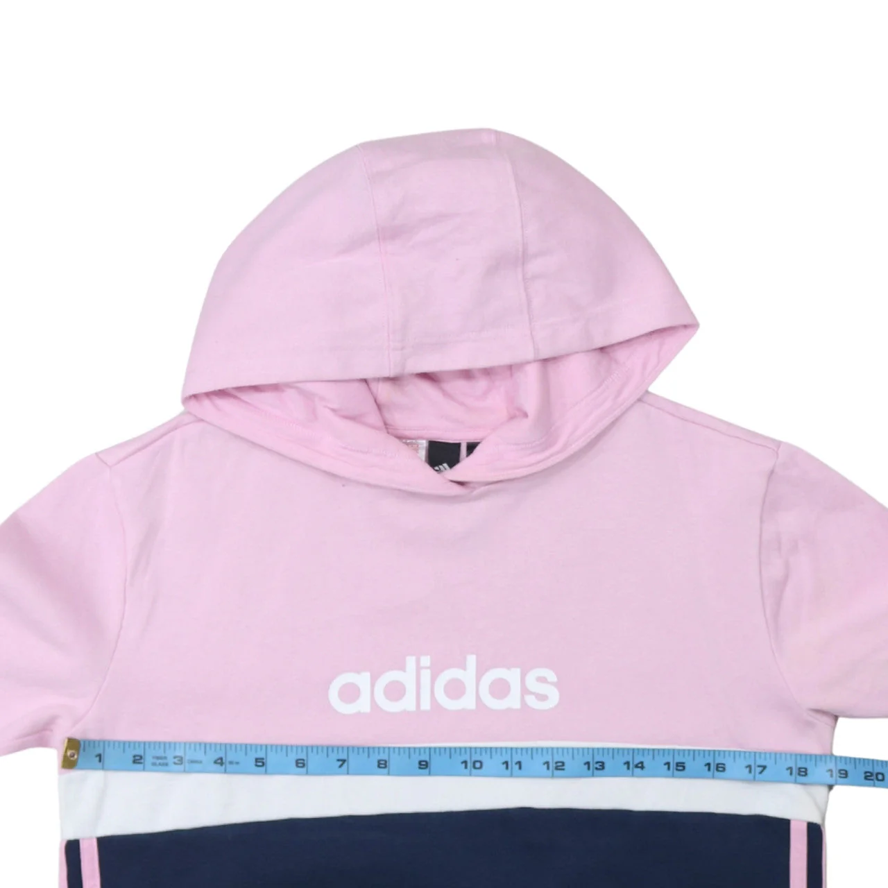 Adidas Girls Pink Colourblock Logo Pullover Hoodie Size 14 Years - Image 2