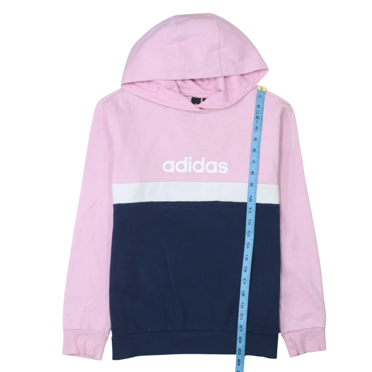 Adidas Girls Pink Colourblock Logo Pullover Hoodie Size 14 Years - Image 3