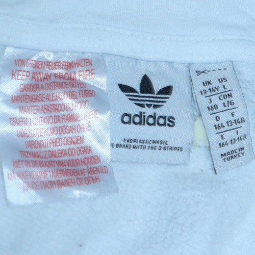 Adidas Girls White Logo Pullover Hoodie 13-14 Years Fleece Cotton Blend - Image 5