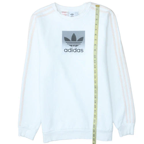 Adidas Girls White XL Pullover Sweatshirt with Logo Print and Striped Sleeves - Image 3