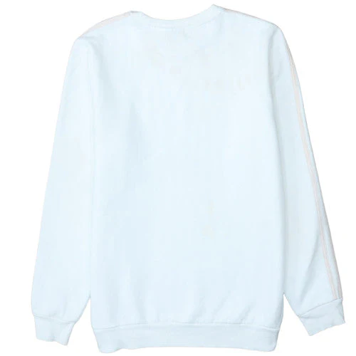 Adidas Girls White XL Pullover Sweatshirt with Logo Print and Striped Sleeves - Image 4