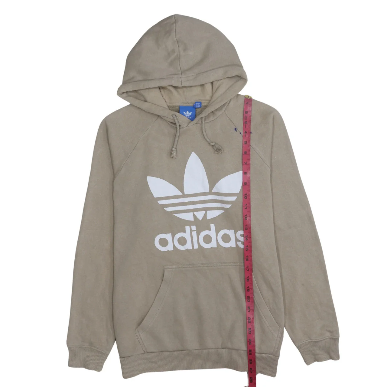 adidas Men Beige Pullover Hoodie Medium Logo Fleece Sweatshirt - Image 2