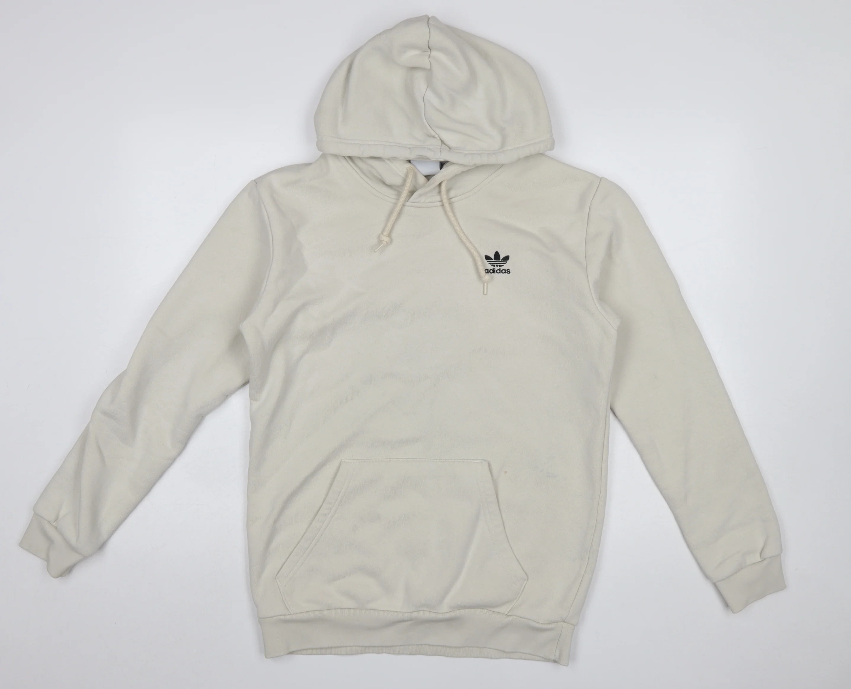 adidas Men Beige Pullover Hoodie Small Regular Fit Fleece Logo