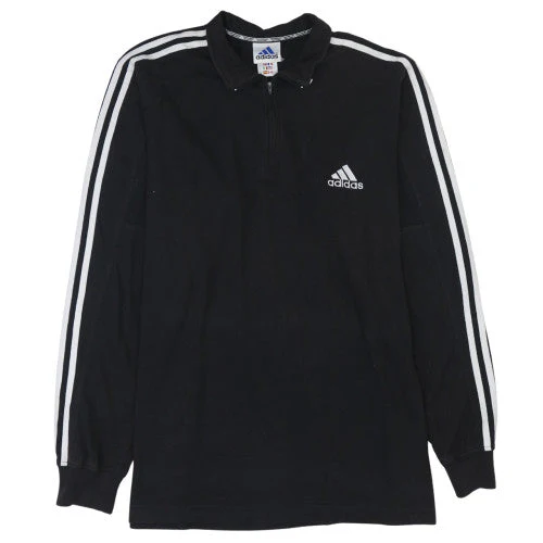 Adidas Men Black L 1/4 Zip Collared Sports Sweatshirt Vintage