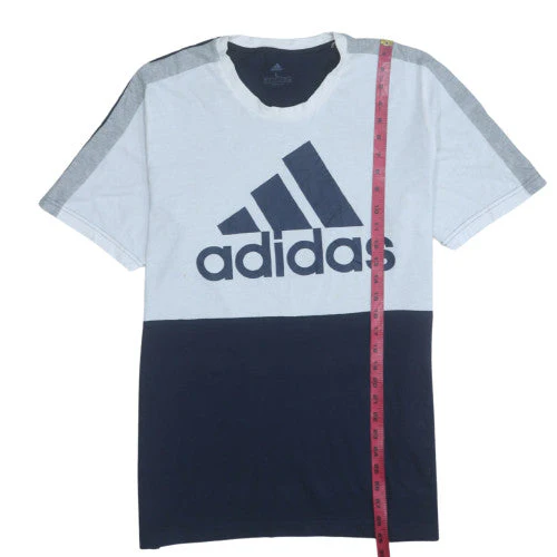 Adidas Men Blue Colourblock Logo Regular Fit T-Shirt L - Image 3